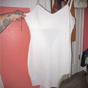 Elegant White Dress with Dangly Silver Jewel Accents